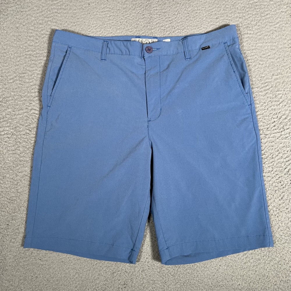 Travis Mathew Shorts Mens 38 Blue 10" Hybrid Golf Casual Preppy Nylon Blend Logo